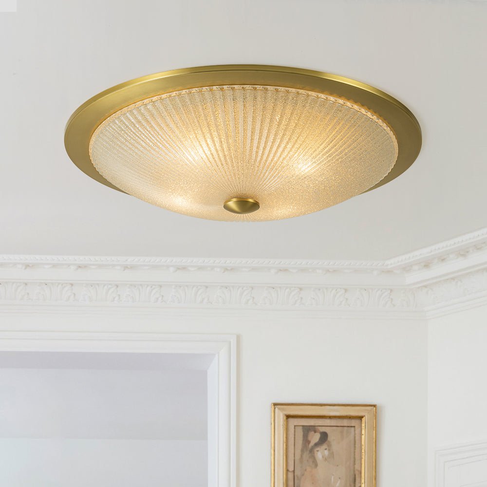 lightfixturesusa-mid-century-brass-ribbed-textured-glass-flush-mount-ceiling-light-gold-824217 LightFixturesUSA - Mid - Century Brass Ribbed Textured Glass Flush Mount - Ceiling Light - Gold -