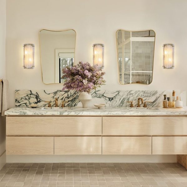 LightFixturesUSA - Mid - Century Brass White Glazed Glass Linear Wall Sconce - Wall Sconce - 2 Packs -