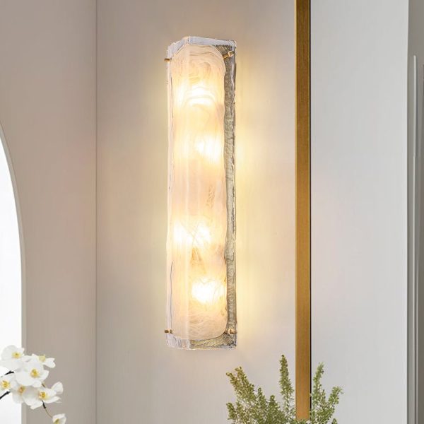 LightFixturesUSA - Mid - Century Brass White Glazed Glass Linear Wall Sconce - Wall Sconce - 26 in/1 Pack -