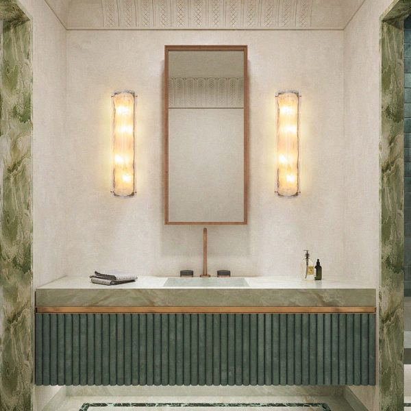 LightFixturesUSA - Mid - Century Brass White Glazed Glass Linear Wall Sconce - Wall Sconce - 26 in/2 Packs -