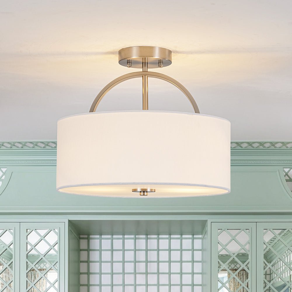 lightfixturesusa-mid-century-brass-wide-linen-drum-semi-flush-mount-ceiling-light-nickel-5343353 LightFixturesUSA - Mid - Century Brass Wide Linen Drum Semi Flush Mount - Ceiling Light - Nickel -