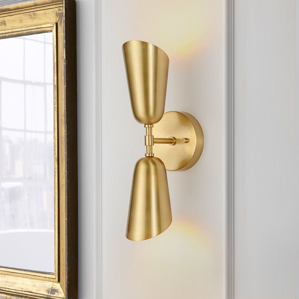 lightfixturesusa-mid-century-brushed-brass-2-light-up-down-dual-cone-wall-lamp-wall-sconce-1-pack-869823 LightFixturesUSA - Mid - Century Brushed Brass 2 - Light Up Down Dual Cone Wall Lamp - Wall Sconce - 1 Pack -