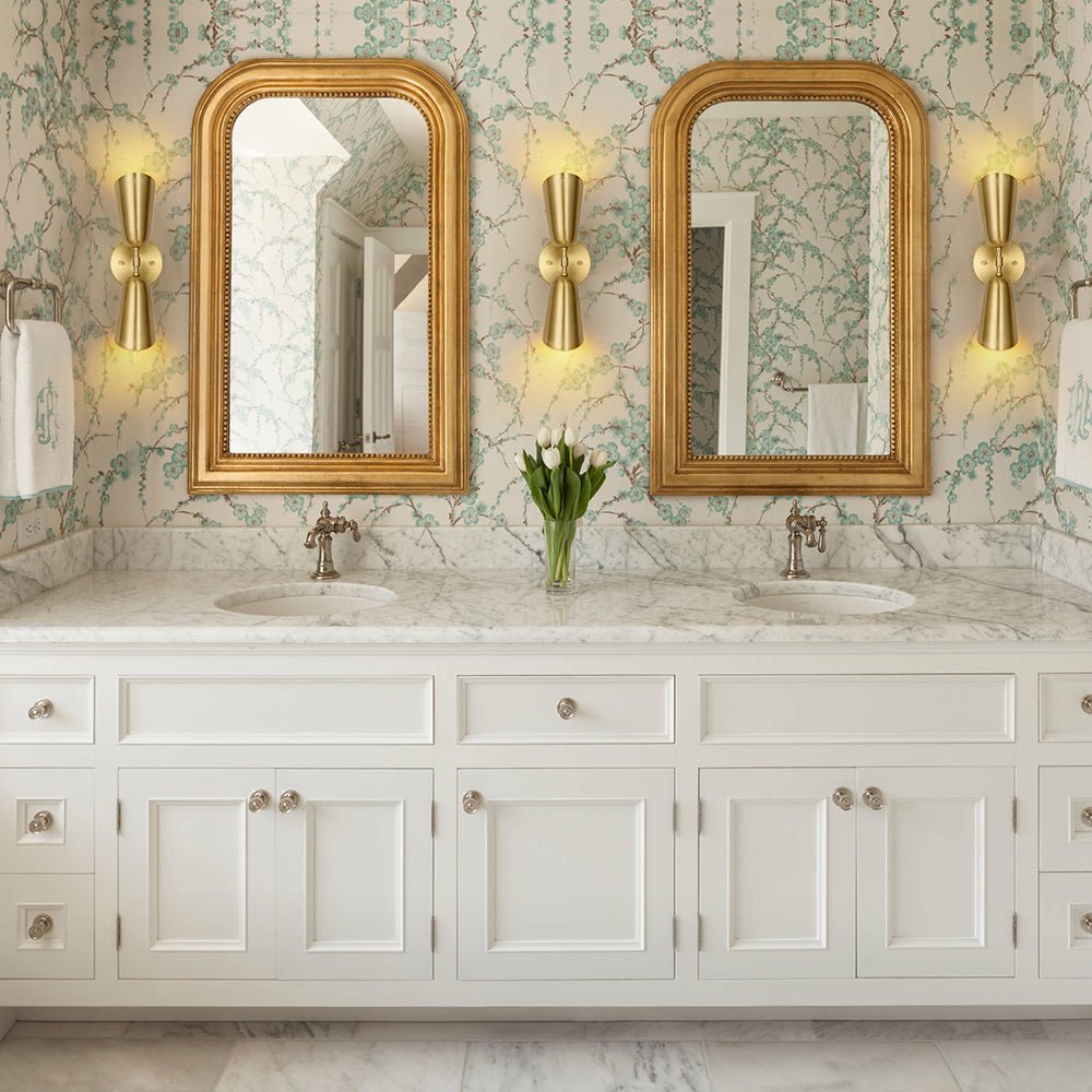 lightfixturesusa-mid-century-brushed-brass-2-light-up-down-dual-cone-wall-lamp-wall-sconce-2-packs-147382 LightFixturesUSA - Mid - Century Brushed Brass 2 - Light Up Down Dual Cone Wall Lamp - Wall Sconce - 2 Packs -