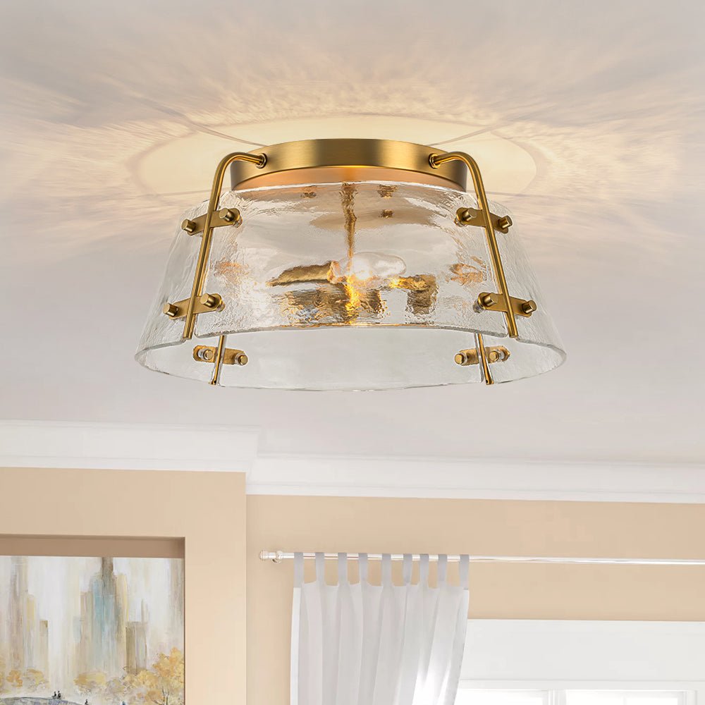 lightfixturesusa-mid-century-clear-textured-glass-drum-flush-mount-light-ceiling-light-brass-631636 LightFixturesUSA - Mid - Century Clear Textured Glass Drum Flush Mount Light - Ceiling Light - Brass -