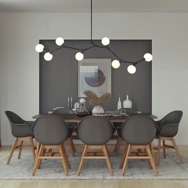 LightFixturesUSA-Mid-century Linear Island Branching Bubble Chandelier-Chandelier-Black-