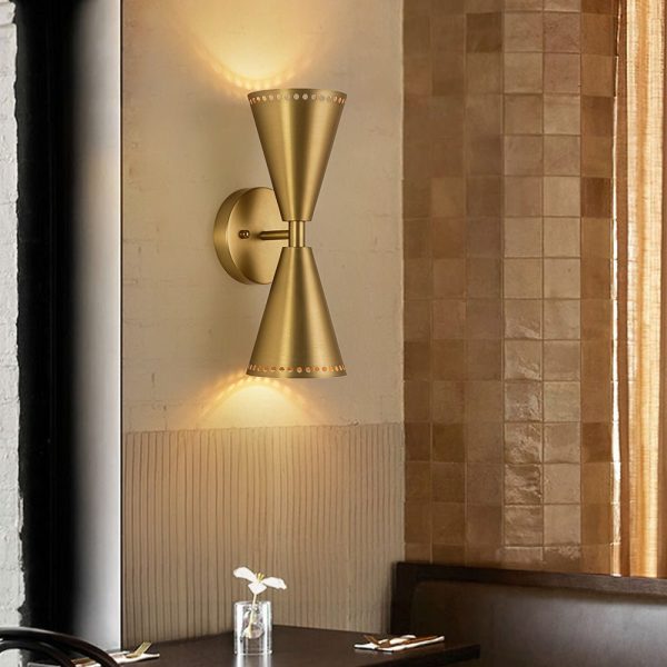 LightFixturesUSA - Mid - Century Modern 2 - Light Up Down Cone Wall Sconce - Wall Sconce - Brass - 