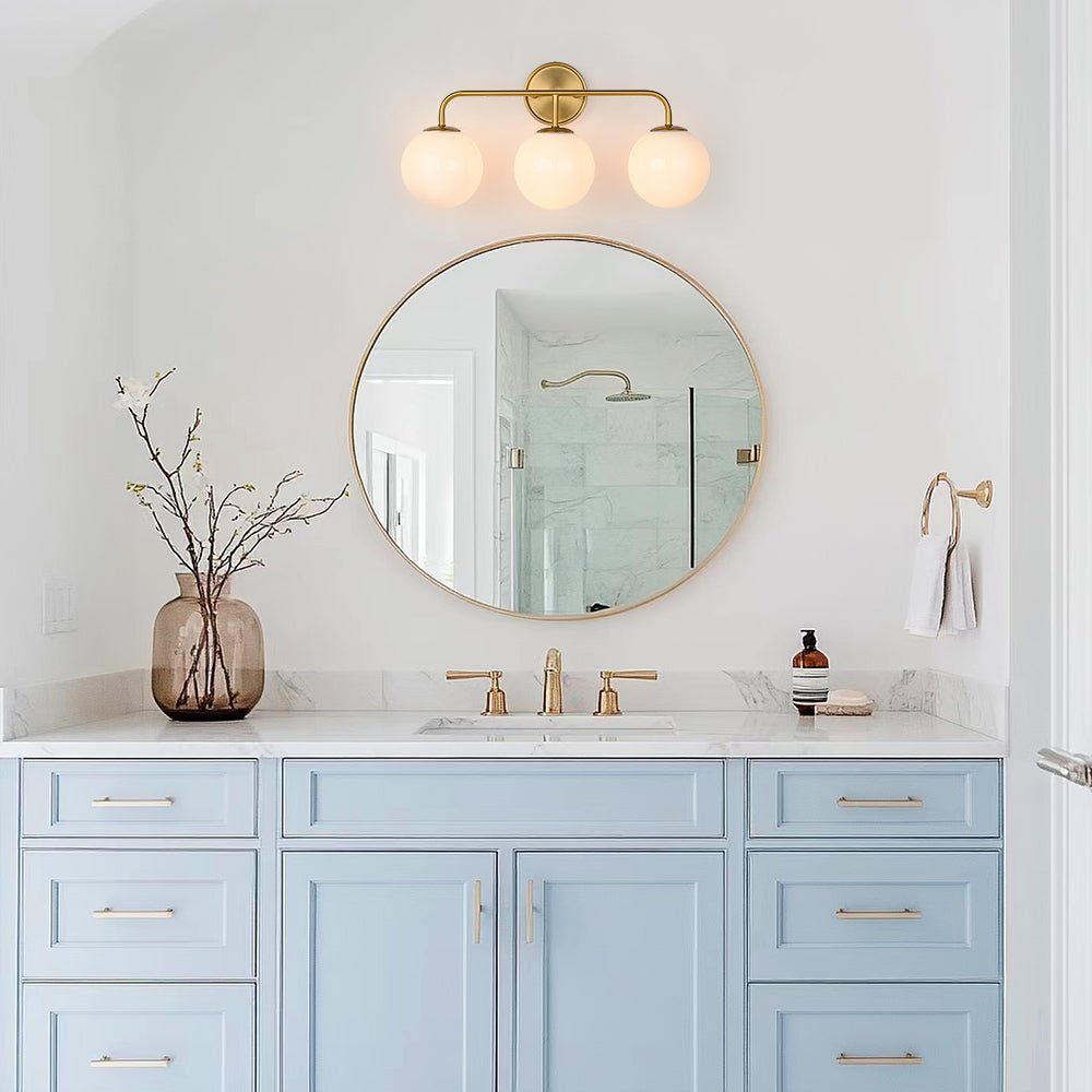 lightfixturesusa-mid-century-shine-opal-glass-globe-brass-vanity-light-wall-sconce-3-lt-196392 LightFixturesUSA - Mid - century Shine Opal Glass Globe Brass Vanity Light - Wall Sconce - 3 - Lt -