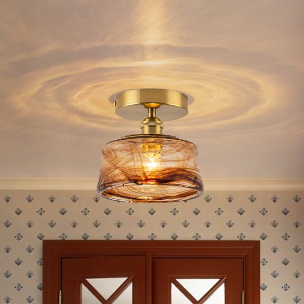 LightFixturesUSA - Mini 1 - Light Amber Swirl Glass Shade Semi Flush Mount - Ceiling Light - Drum - 1 Pack -