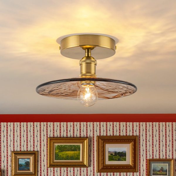 LightFixturesUSA - Mini 1 - Light Amber Swirl Glass Shade Semi Flush Mount - Ceiling Light - Saucer - 1 Pack -
