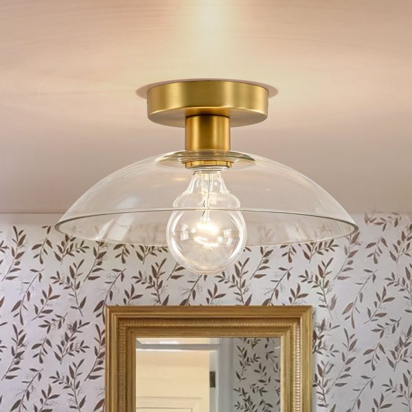 LightFixturesUSA - Minimalist 1 - Light Clear Glass Saucer Semi Flush Mount - Ceiling Light - Brass -