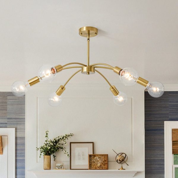 LightFixturesUSA - Minimalist 6 - Light Metal Round Sputnik Swoop Chandelier - Chandelier - Brass - 