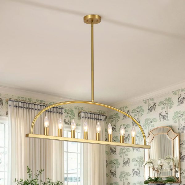 LightFixturesUSA - Minimalist 8 - Light Brass Candle Style Linear Island Chandelier - Chandelier - Brass - 