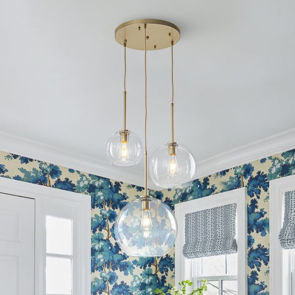 LightFixturesUSA - Minimalist Cluster Clear Glass Globe 3 - Light Pendant - Chandelier - Brass -
