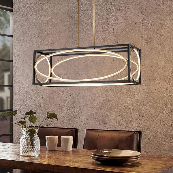 LightFixturesUSA - Minimalist Dimmable LED Black Gold Square Kitchen Pendant - Pendant Light - 28.5 in -