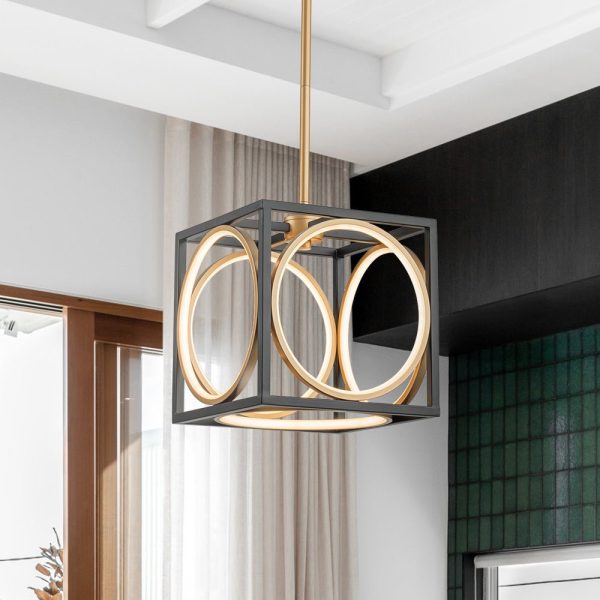 LightFixturesUSA - Minimalist Dimmable LED Black Gold Square Kitchen Pendant - Pendant Light - 9.6 in - 