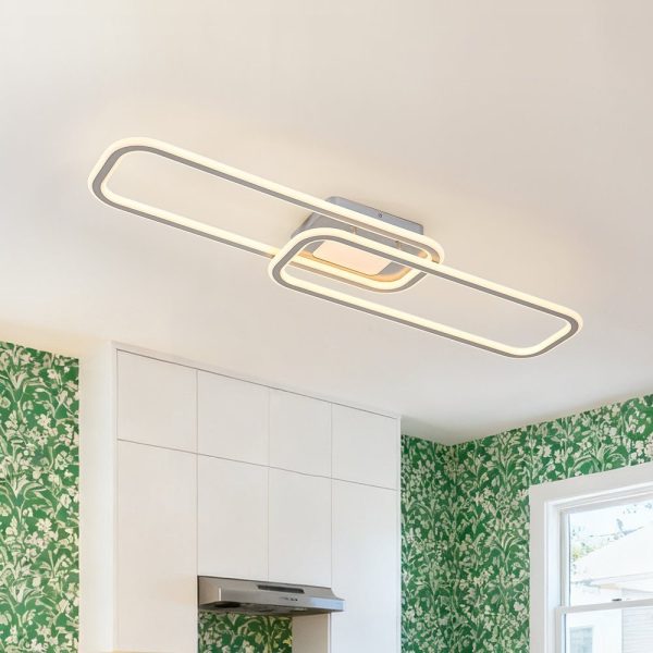LightFixturesUSA - Minimalist Linear Rectangular Ring Dimmable LED Ceiling Light - Ceiling Light - Nickel -