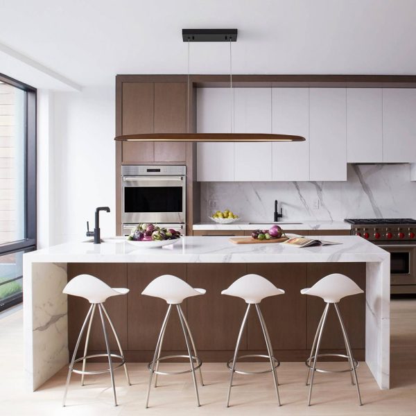 LightFixturesUSA-Minimalist Linear Wood Dimmable LED Island Pendant-Chandelier-Walnut-