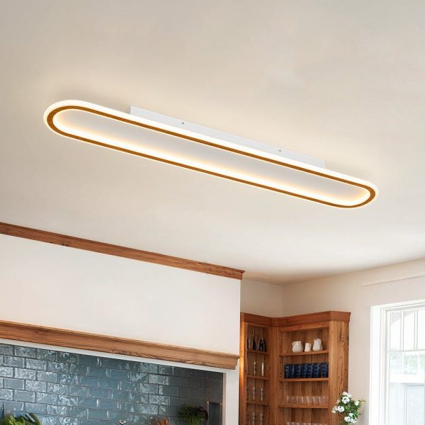 LightFixturesUSA - Minimalist Wood Grain Dimmable LED Oval Ring Ceiling Light - Ceiling Light - Oak -