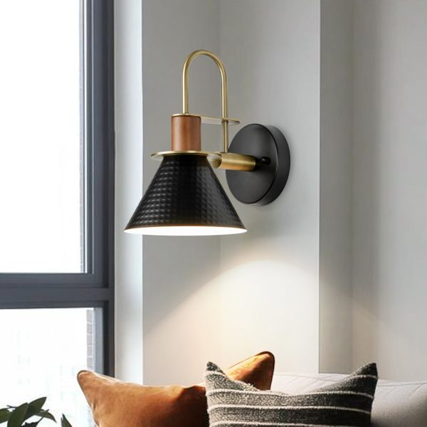 LightFixturesUSA - Modern 1 - Light Hammered Iron Conical Wall Sconce - Wall Sconce - Black -