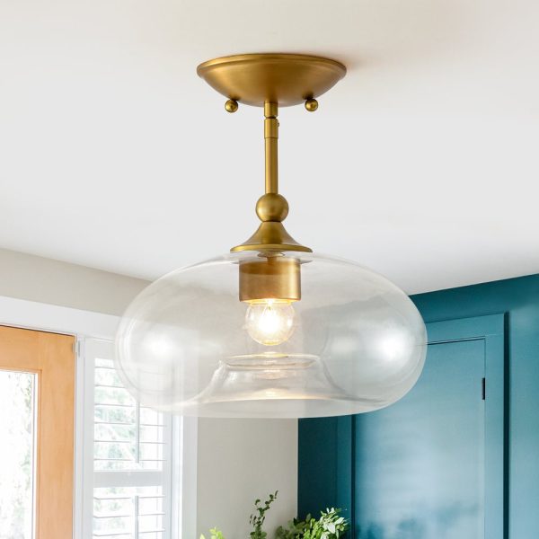 LightFixturesUSA - Modern 1 - Light Round Donut Glass Semi Flush Mount - Ceiling Light - Brass - 