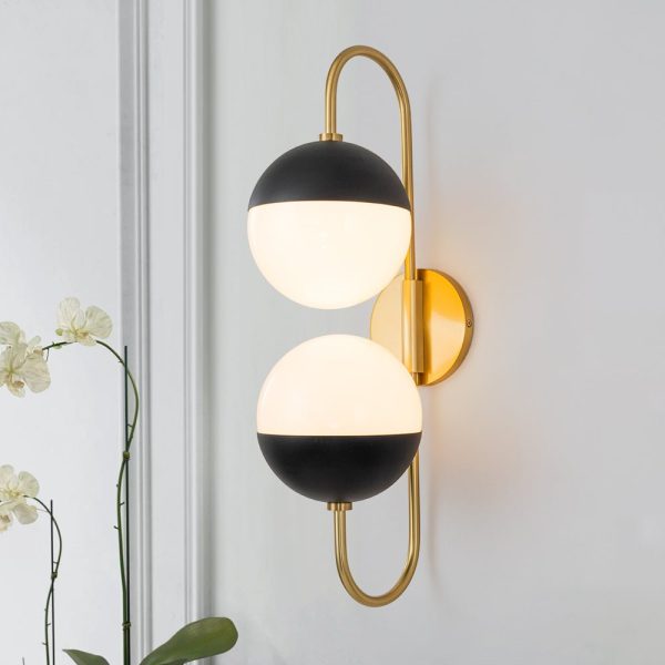 LightFixturesUSA-Modern 2-Light Double Goose Arm Globe Wall Sconce-Wall Sconce-Brass-
