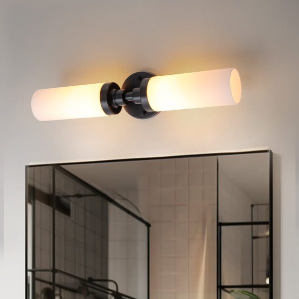 LightFixturesUSA - Modern 2 - Light Opal Glass Cylinder Vanity Wall Lamp - Wall Sconce - 1 Pack - 