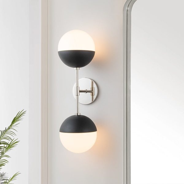 LightFixturesUSA-Modern 2-Light Opal Glass Globe Wall Sconce-Wall Sconce-Nickel-