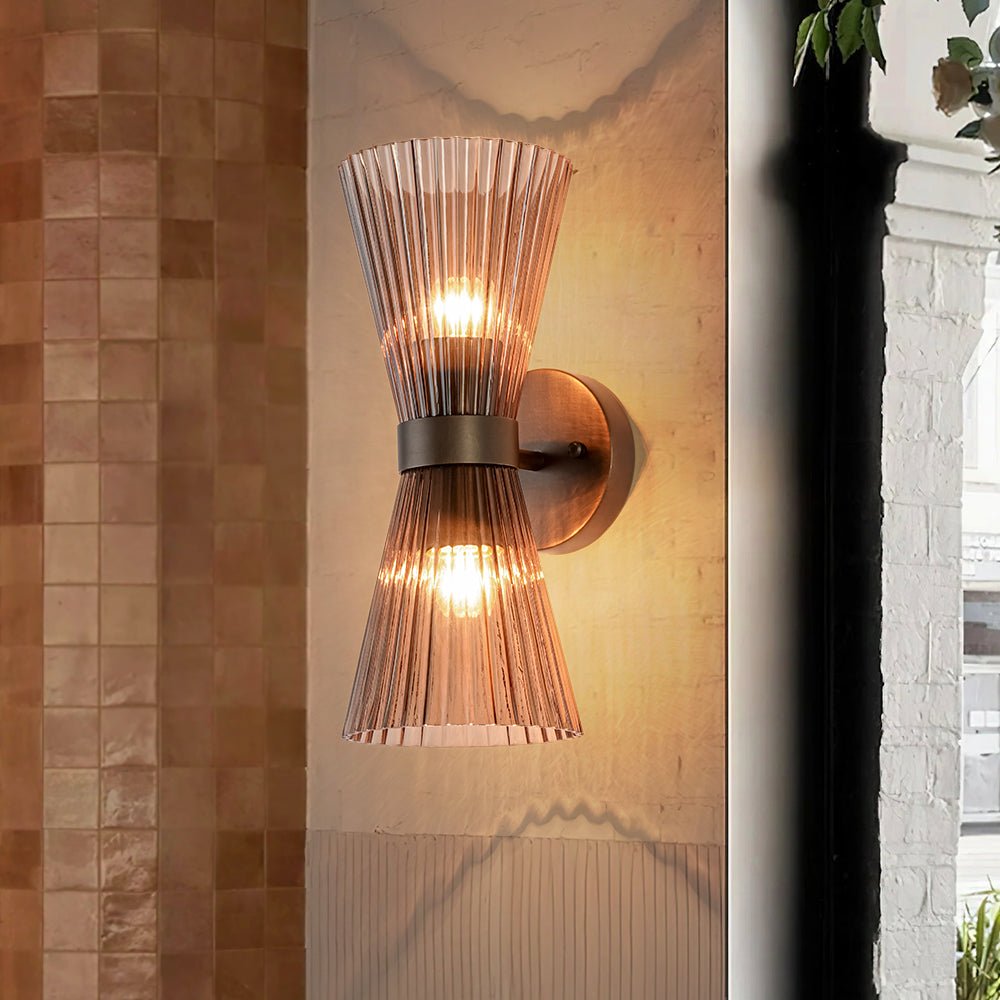 lightfixturesusa-modern-2-light-up-down-pleated-glass-cone-wall-sconce-wall-sconce-tan-glass-204213 LightFixturesUSA - Modern 2 - Light Up Down Pleated Glass Cone Wall Sconce - Wall Sconce - Tan Glass -