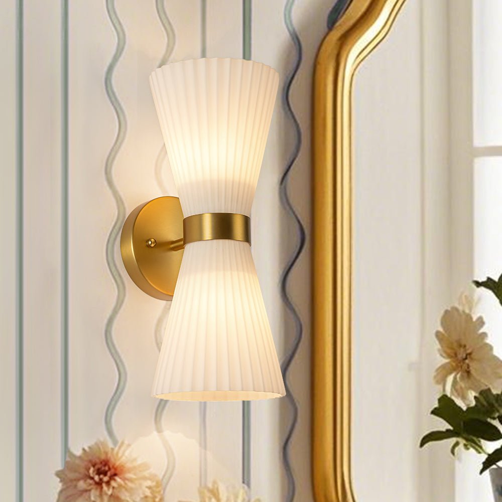 lightfixturesusa-modern-2-light-up-down-pleated-glass-cone-wall-sconce-wall-sconce-white-glass-548040 LightFixturesUSA - Modern 2 - Light Up Down Pleated Glass Cone Wall Sconce - Wall Sconce - White Glass -