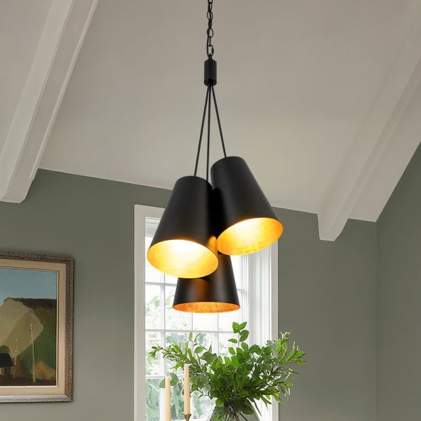 LightFixturesUSA - Modern 3 - Light Cluster Metal Conical Shade Chandelier - Chandelier - Black -