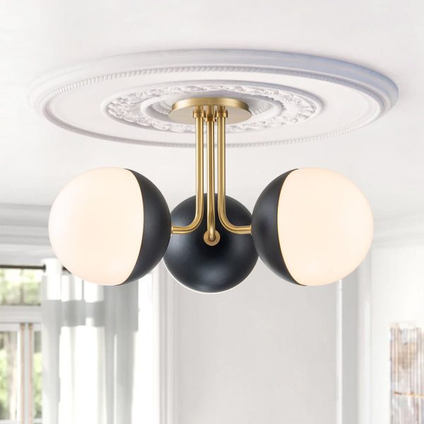 LightFixturesUSA-Modern 3-Light Milky Glass Globe Ceiling Light-Ceiling Light-Brass-