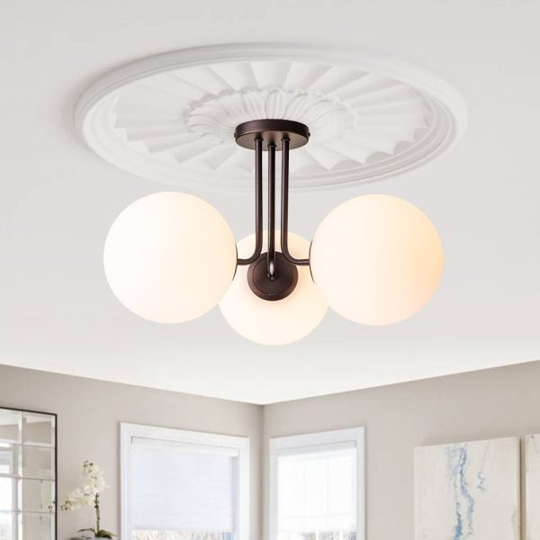 LightFixturesUSA-Modern 3-Light Opal Glass Globe Ceiling Light-Ceiling Light-Orb Rubbed Bronze-