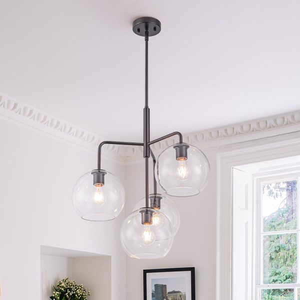 LightFixturesUSA - Modern 4 - Light Clear Glass Bubble Hanging Sputnik Chandelier - Chandelier - Oil Rubbed Bronze -