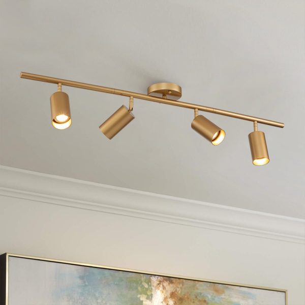 LightFixturesUSA-Modern 4-Light Linear Semi Flush Track Light-Ceiling Light-Gold-