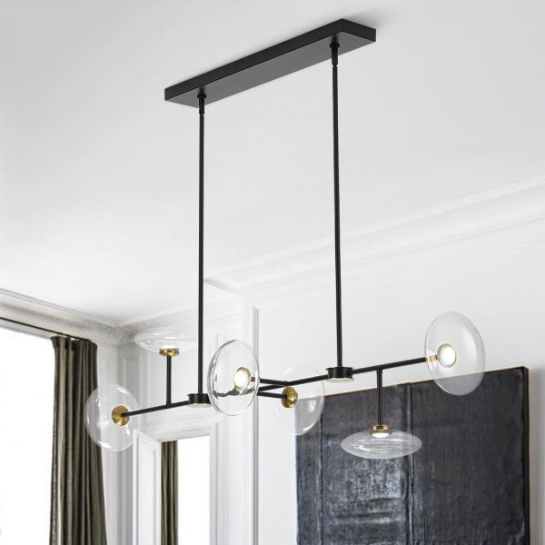 LightFixturesUSA - Modern 6 - light Clear Glass Dimmable LED Linear Island Chandelier - Chandelier - Black (Pre - Order) -