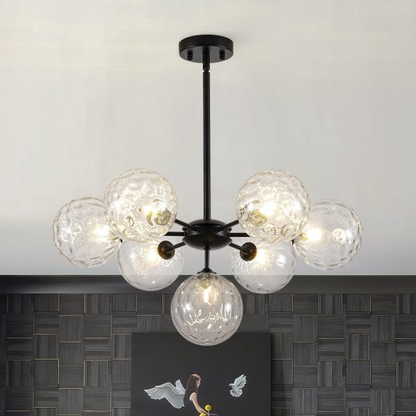 LightFixturesUSA - Modern 7 - light Hammered Glass Globe Tier Sputnik Chandelier - Chandelier - Black -