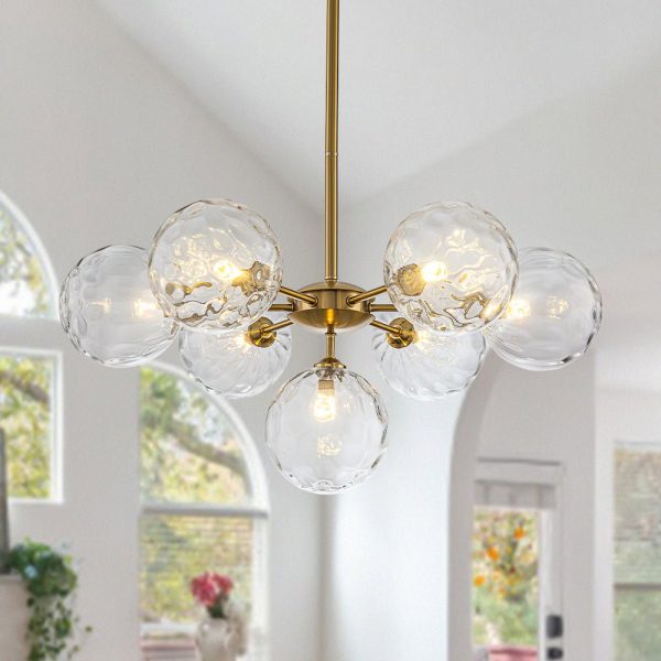 LightFixturesUSA - Modern 7 - light Hammered Glass Globe Tier Sputnik Chandelier - Chandelier - Brass -