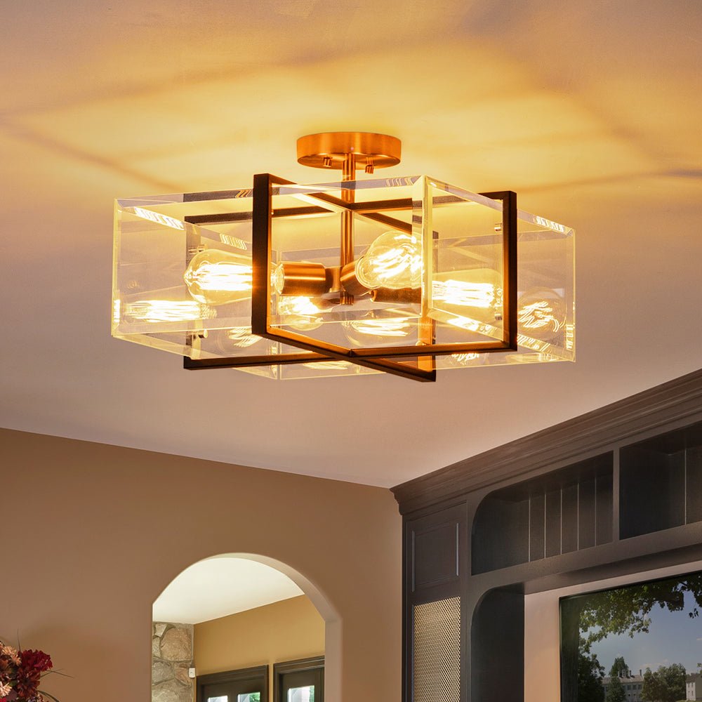 lightfixturesusa-modern-black-brass-clear-glass-square-cage-semi-flush-mount-ceiling-light-165in-227816