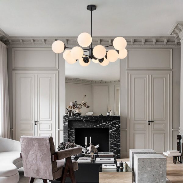 LightFixturesUSA - Modern Black Opal Glass Globe Sputnik Chandelier - Chandelier - 12 - Lt (Pre - Order) - 