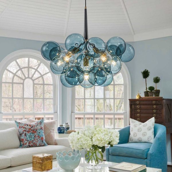 LightFixturesUSA - Modern Cluster Blue Glass Globe Bubble Chandelier - Chandelier - Blue Bubbles (Exclusive Offer) - 