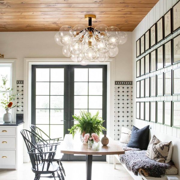 LightFixturesUSA-Modern Cluster Glass Bubble Chandelier / Semi Flush-Chandelier-White-20 Globes