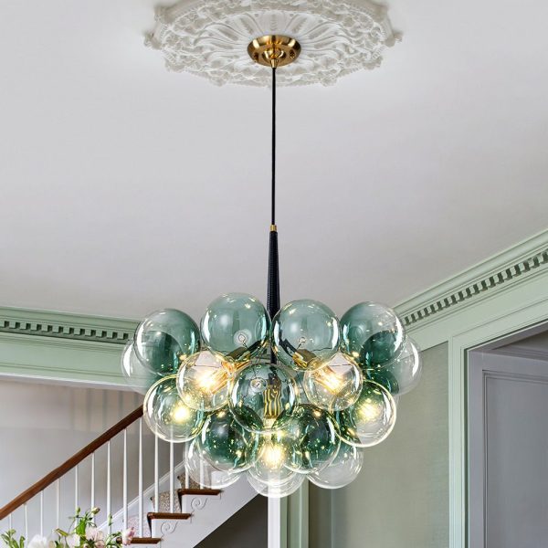 LightFixturesUSA - Modern Cluster Gradient Green Glass Globe Bubble Chandelier - Chandelier - Green Bubble (Exclusive Offer) - 