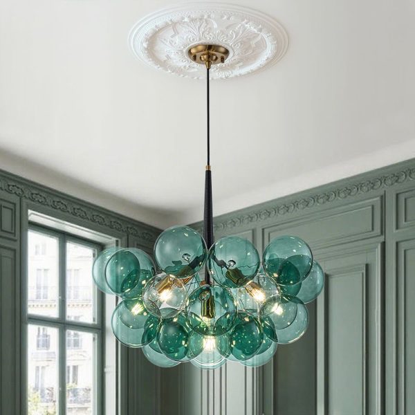 LightFixturesUSA - Modern Cluster Green Glass Globe Bubble Chandelier - Chandelier - Green Bubble (Exclusive Offer) - 