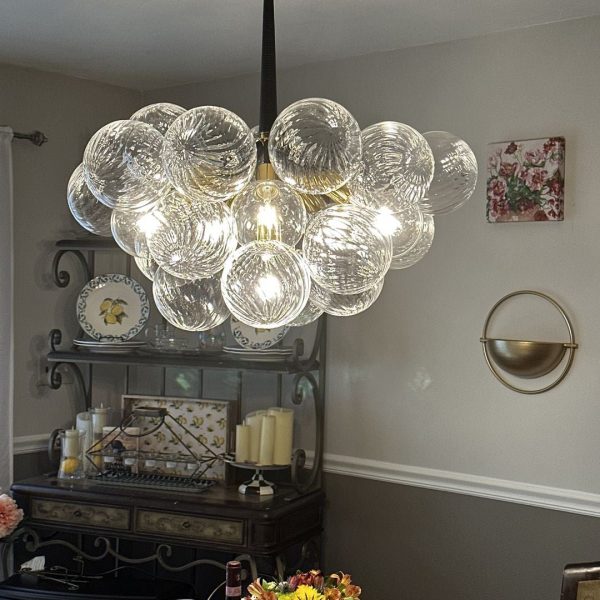 LightFixturesUSA-Modern Cluster Ribbed Glass Globe Bubble Chandelier-Chandelier-White-6-Lt