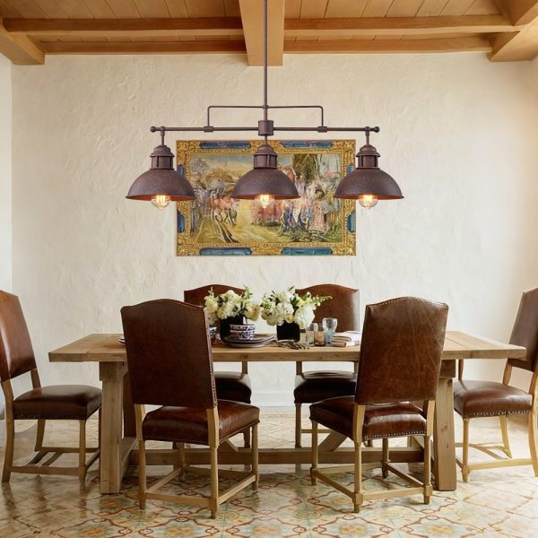 LightFixturesUSA - Modern Farmhouse 3 - light Island Pot Lid Dome Pendant - Chandelier - Dark Copper -