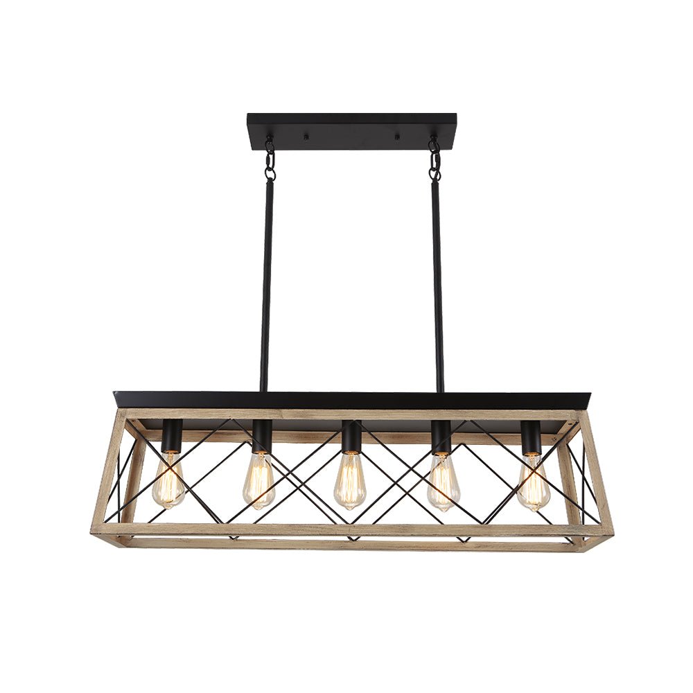 lightfixturesusa-modern-farmhouse-5-light-kitchen-island-faux-wood-linear-chandelier-pendant-chandelier-beige-yellow-386103 LightFixturesUSA - Modern Farmhouse 5 - light Kitchen Island Faux Wood Linear Chandelier Pendant - Chandelier - Beige Yellow -