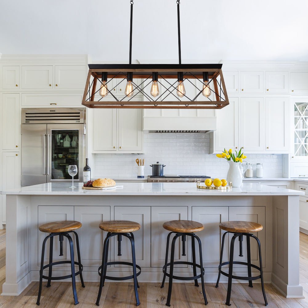 lightfixturesusa-modern-farmhouse-5-light-kitchen-island-faux-wood-linear-chandelier-pendant-chandelier-brown-863976 LightFixturesUSA - Modern Farmhouse 5 - light Kitchen Island Faux Wood Linear Chandelier Pendant - Chandelier - Brown -