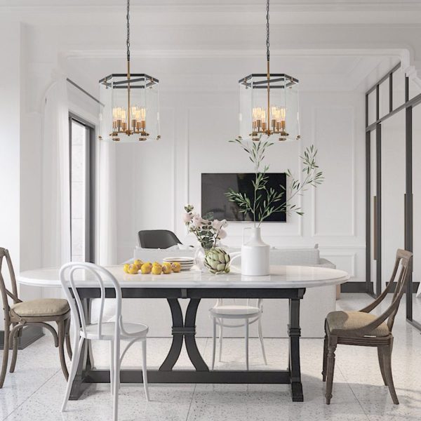 LightFixturesUSA - Modern Farmhouse Clear Glass Large Lantern Pendant Light - Chandelier - 15.7in - 