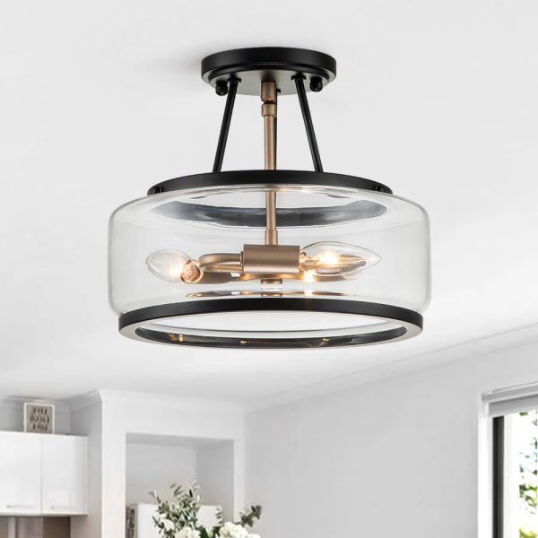 Modern Farmhouse Drum Glass Semi Flush Mount