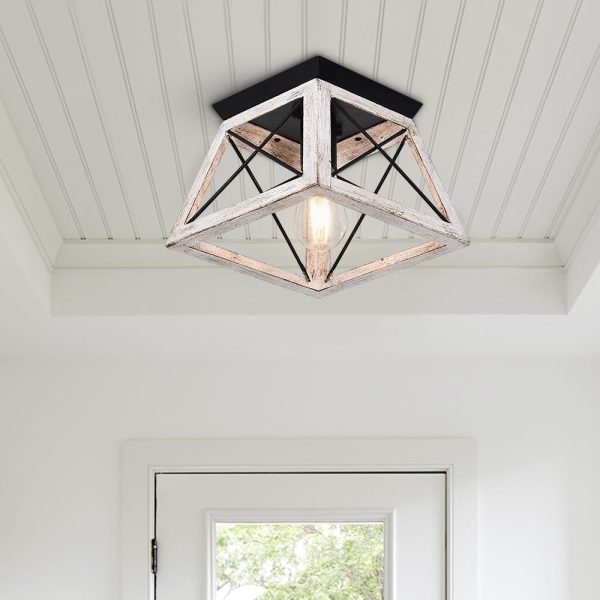 LightFixturesUSA-Modern Farmhouse Square Flush Mount Light-Ceiling Light-Beige Grey-